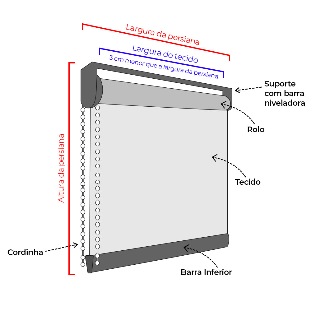 Persiana Rolô Blackout Tecido Liso - Cinza