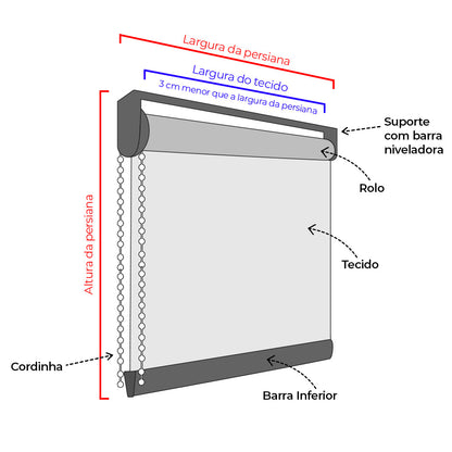 Persiana Rolô Blackout Tecido Liso - Cinza