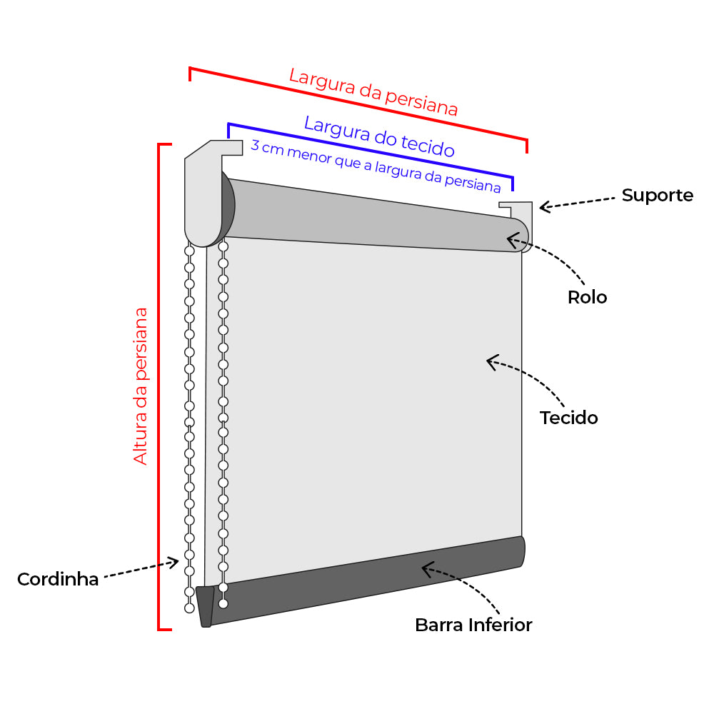 Persiana Rolô Blackout Tecido Liso - Cinza